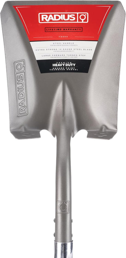 Radius Premium Heavy-Duty Steel Square Point Shovel with 58-Inch Ergonomic Handle