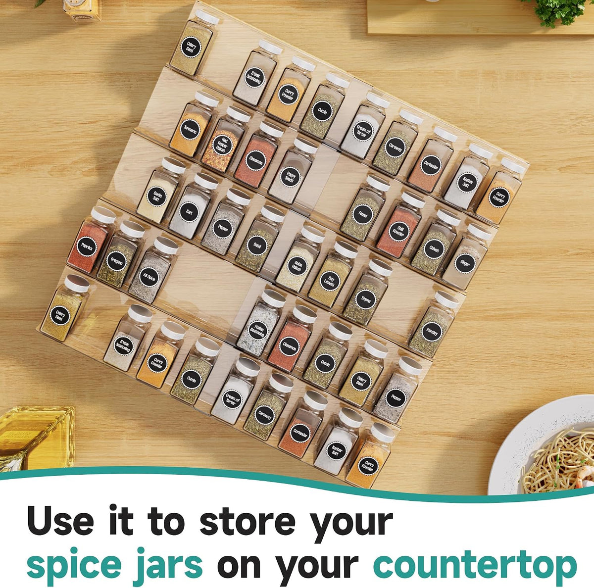 Expandable Acrylic Spice Drawer Organizer - 5-Tier Seasoning Storage Solution, Set of 10 for Kitchen Drawers (Jars Not Included)