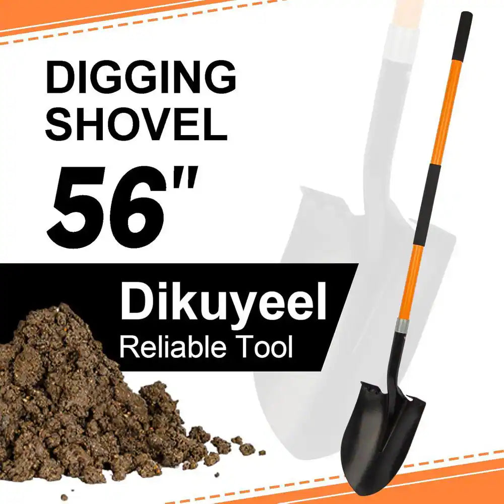 56-Inch Heavy-Duty Alloy Steel Shovel with Fiberglass Handle for Excavation