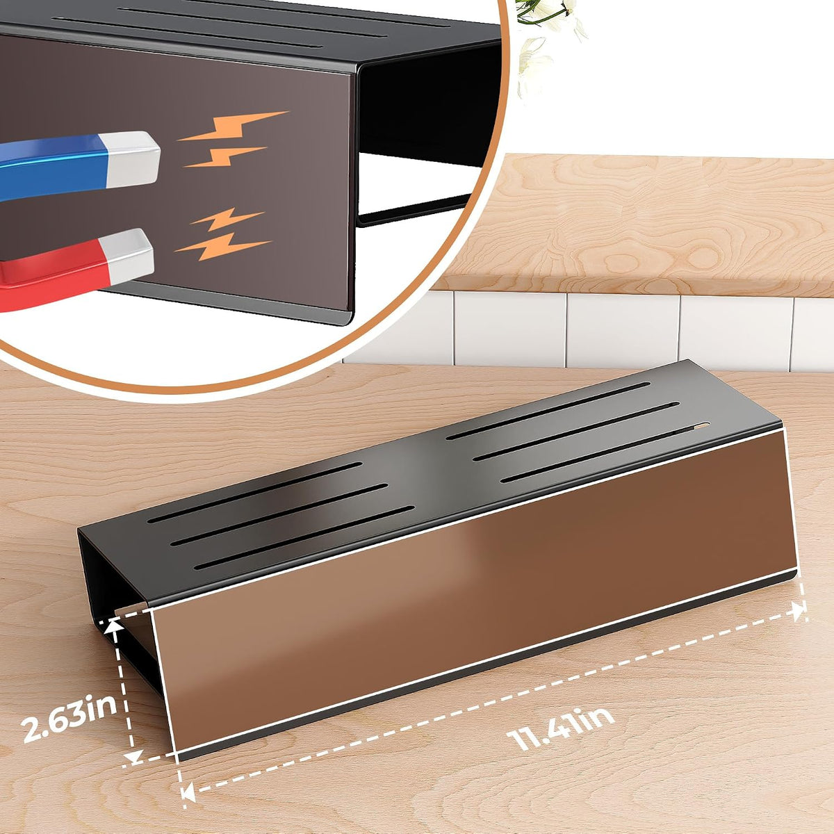 Adjustable Magnetic Spice Rack Set for Refrigerators - Black Metal (4 Pieces)