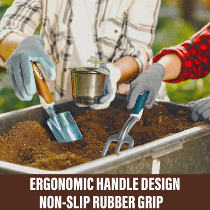 Heavy-Duty Gardening Tools Set - 9 Durable Hand Tools with Non-Slip Rubber Grip and Large Garden Bag for Weeding and Gardening Gifts for All Ages