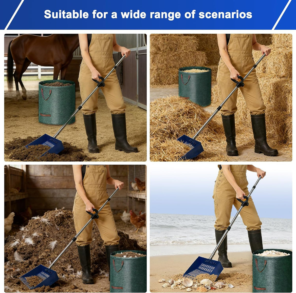 Stainless Steel Chicken Coop Waste Management Tool with Adjustable Handle and Reusable Bags