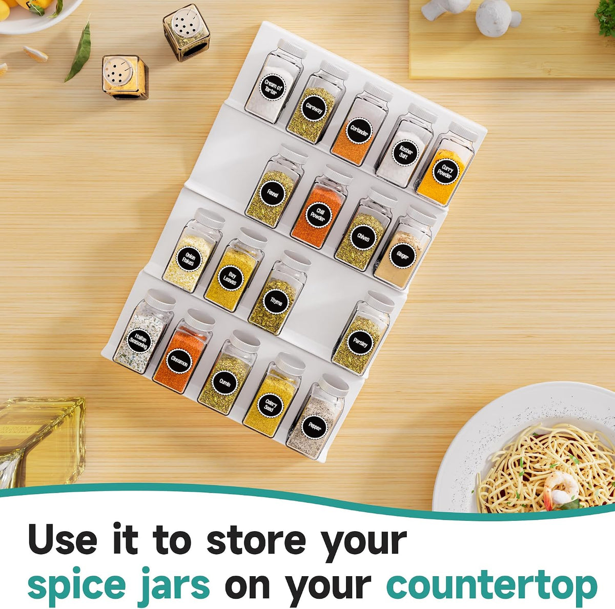 White Acrylic 4-Tier Spice Drawer Organizer for Kitchen Use, Suitable for Drawer or Countertop (Jars Not Included)