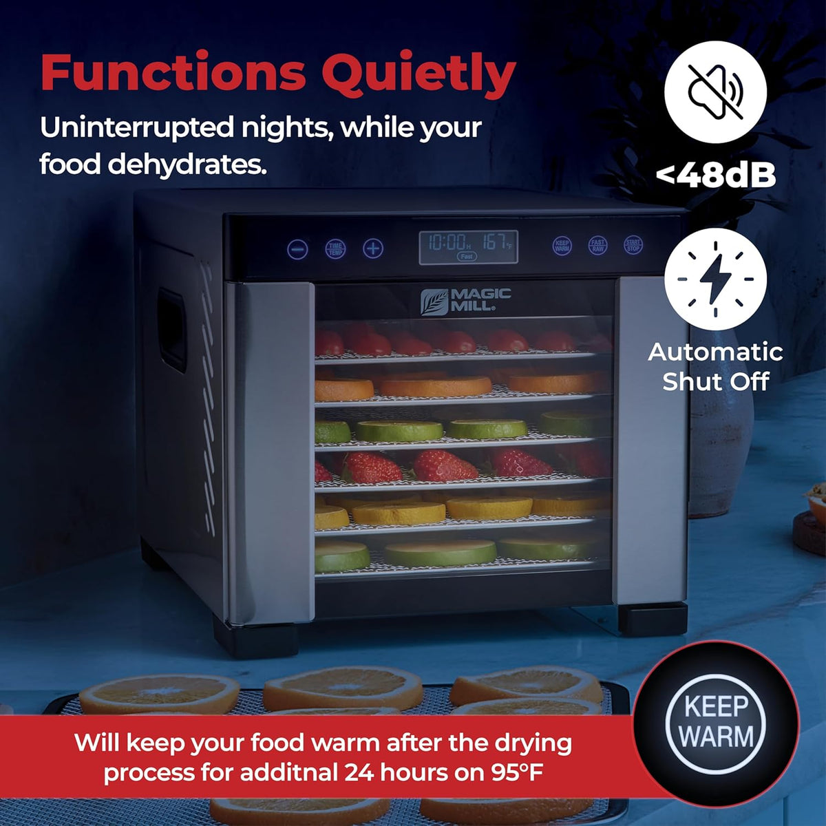 Professional Food Dehydrator with 7 Extra-Large Stainless Steel Trays - Ideal for Jerky, Dog Treats, Herbs, Meat, and Fruits | Features Keep Warm Function, Digital Timer, and Temperature Control | ETL Certified