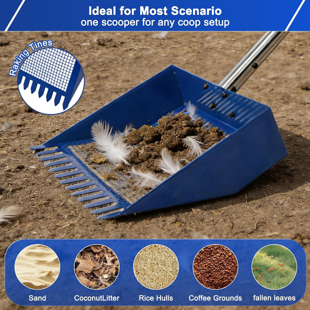 Stainless Steel Chicken Coop Waste Management Tool with Adjustable Handle and Reusable Bags