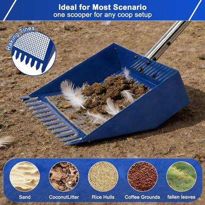 Stainless Steel Chicken Coop Waste Management Tool with Adjustable Handle and Reusable Bags