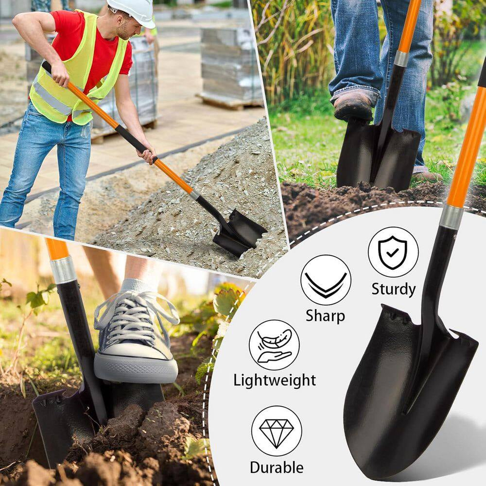 56-Inch Heavy-Duty Alloy Steel Shovel with Fiberglass Handle for Excavation