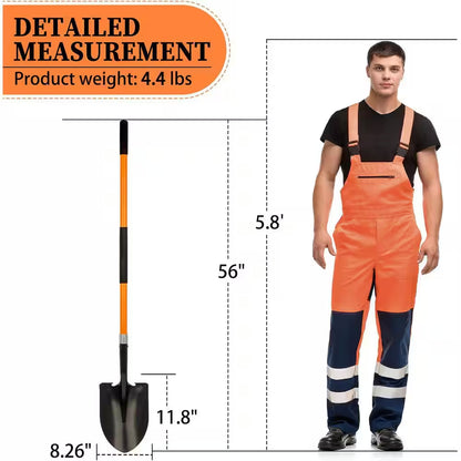 56-Inch Heavy-Duty Alloy Steel Shovel with Fiberglass Handle for Excavation