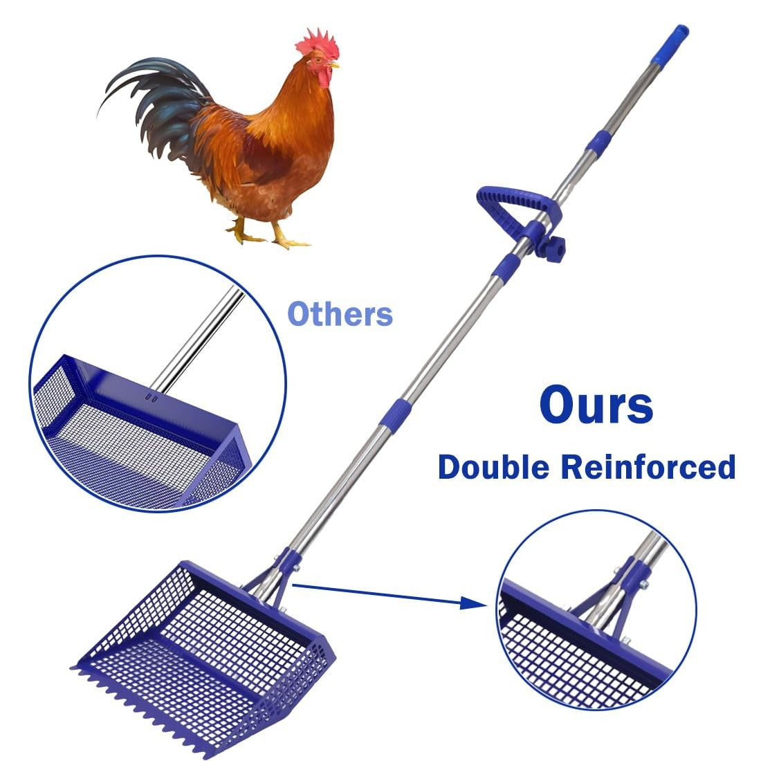 2-In-1 Chicken Waste Scooper and Rake with 304 Stainless Steel Shovel Head