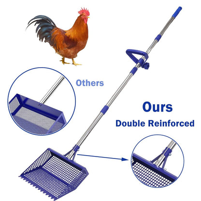 2-In-1 Chicken Waste Scooper and Rake with 304 Stainless Steel Shovel Head