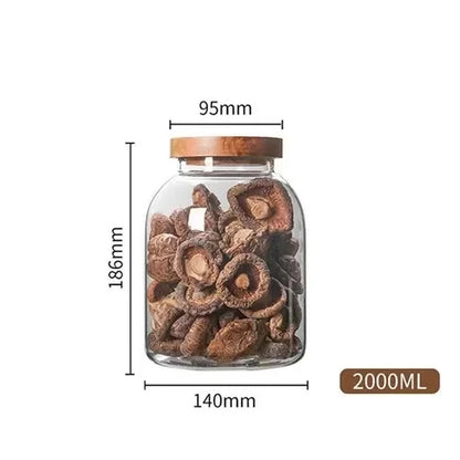 Coffee Bean Glass Storage Jar with Wooden Lid - Large Capacity Sealed Organizer for Kitchen Containers