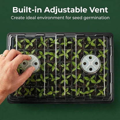 5-Piece Seed Starter Tray Kit with Humidity-Controlled Vented Domes and Bases for Indoor Gardening, Greenhouse Applications, and Seed Germination (200 Cells Total)