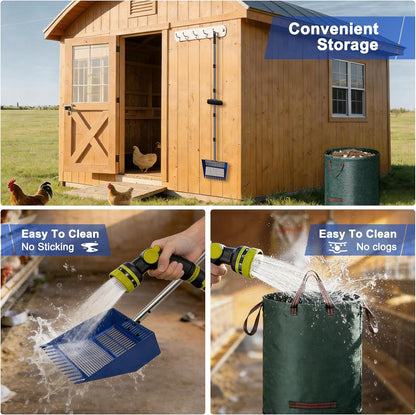 Stainless Steel Chicken Coop Waste Management Tool with Adjustable Handle and Reusable Bags