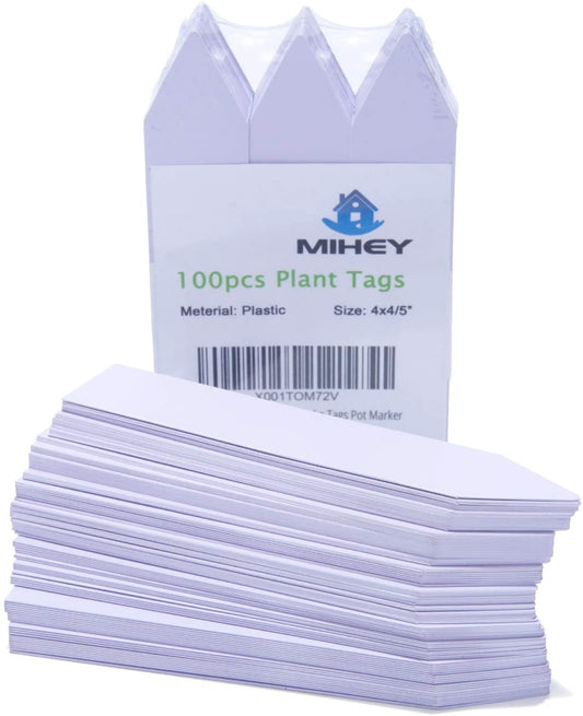 100-Pack 4-Inch White Plastic Nursery Garden Stake Tags for Plant Seed Labeling and Pot Marking