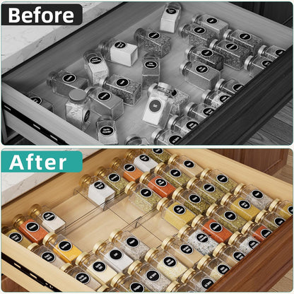 Expandable Acrylic Spice Drawer Organizer - 5-Tier Seasoning Storage Solution, Set of 10 for Kitchen Drawers (Jars Not Included)