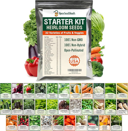 Non-GMO Vegetable and Fruit Seed Collection - 32 Variety Packs with Over 15,000 Seeds