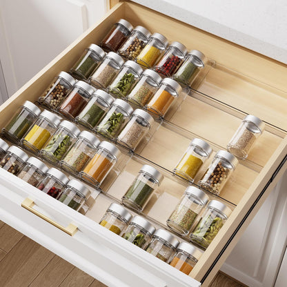 Expandable Acrylic Spice Drawer Organizer - 5-Tier Seasoning Storage Solution, Set of 10 for Kitchen Drawers (Jars Not Included)