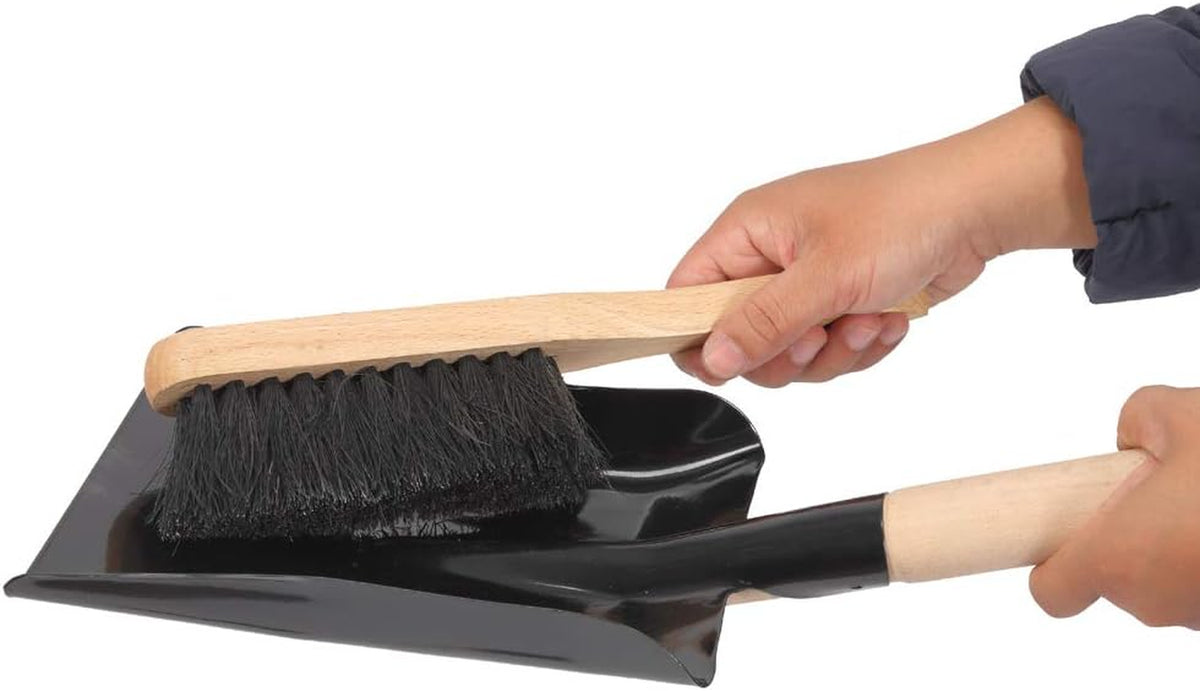 Natural Wood and Coco Bristle Hearth Tool Set for Firepit Maintenance - Fireplace Shovel and Brush Combination