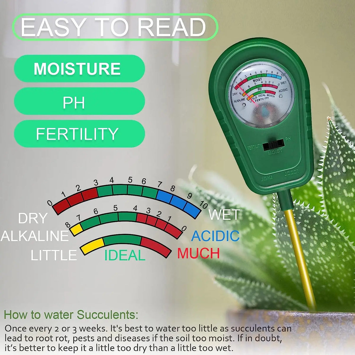 3-in-1 Soil Testing Kit: Moisture Meter, pH Tester, and Fertility Analyzer for Gardens and Indoor Plants