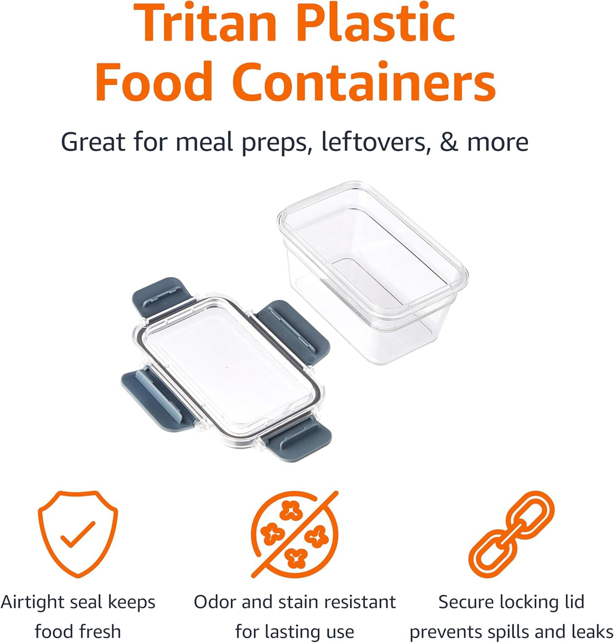 Tritan Plastic Food Storage Container Set with Airtight Locking Lids, 22-Piece Set, Clear, 11 Containers