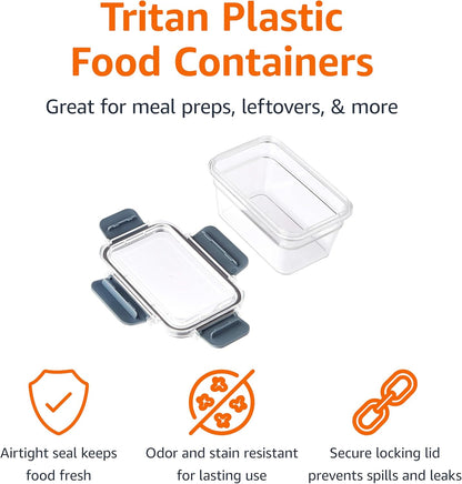 Tritan Plastic Food Storage Container Set with Airtight Locking Lids, 22-Piece Set, Clear, 11 Containers