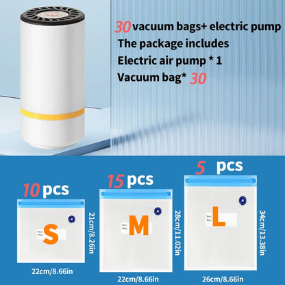 Portable Rechargeable Food Vacuum Sealer with 30 Reusable Bags - High-Quality Handheld Solution for Freshness