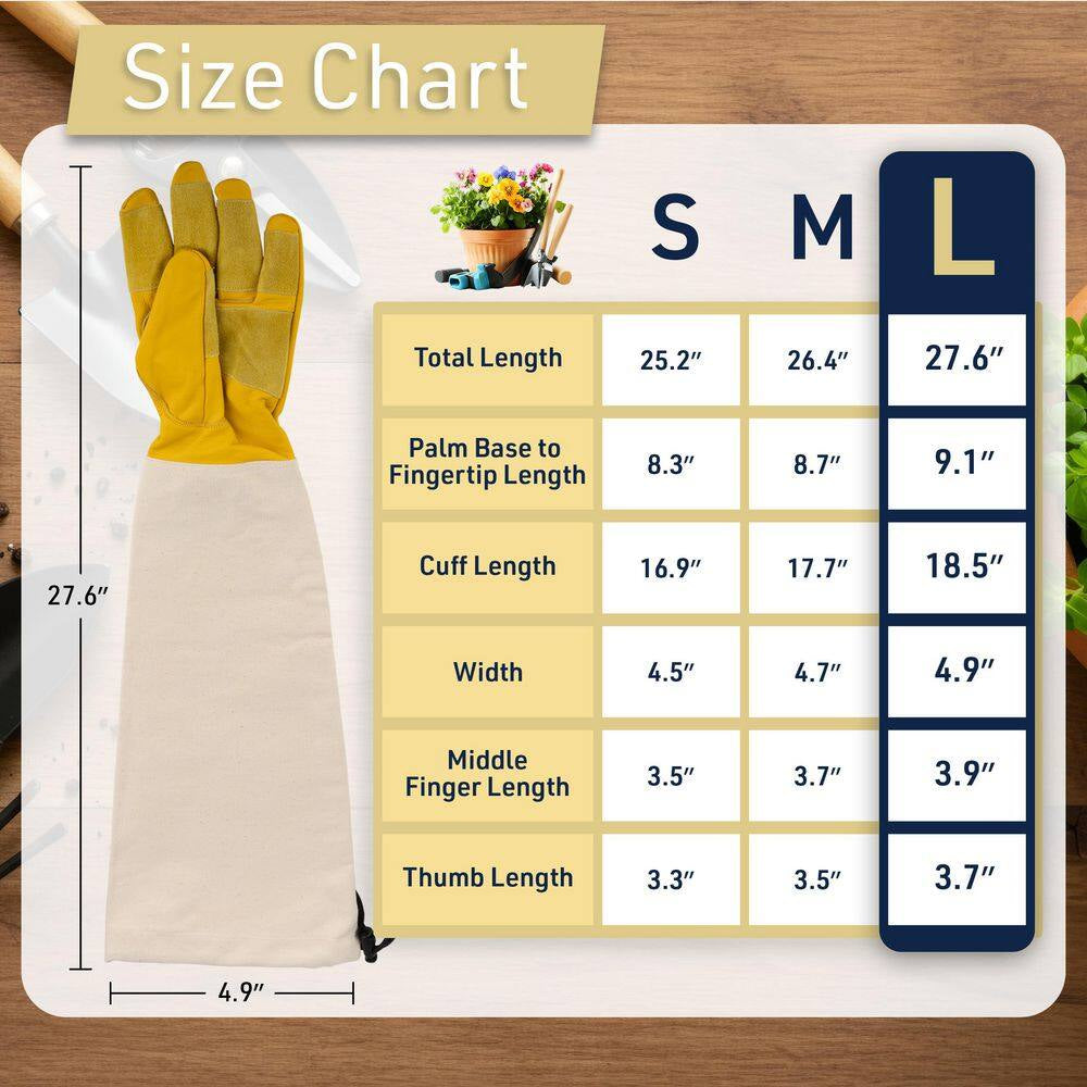 Professional Extended Length Gardening Gloves - Large Size
