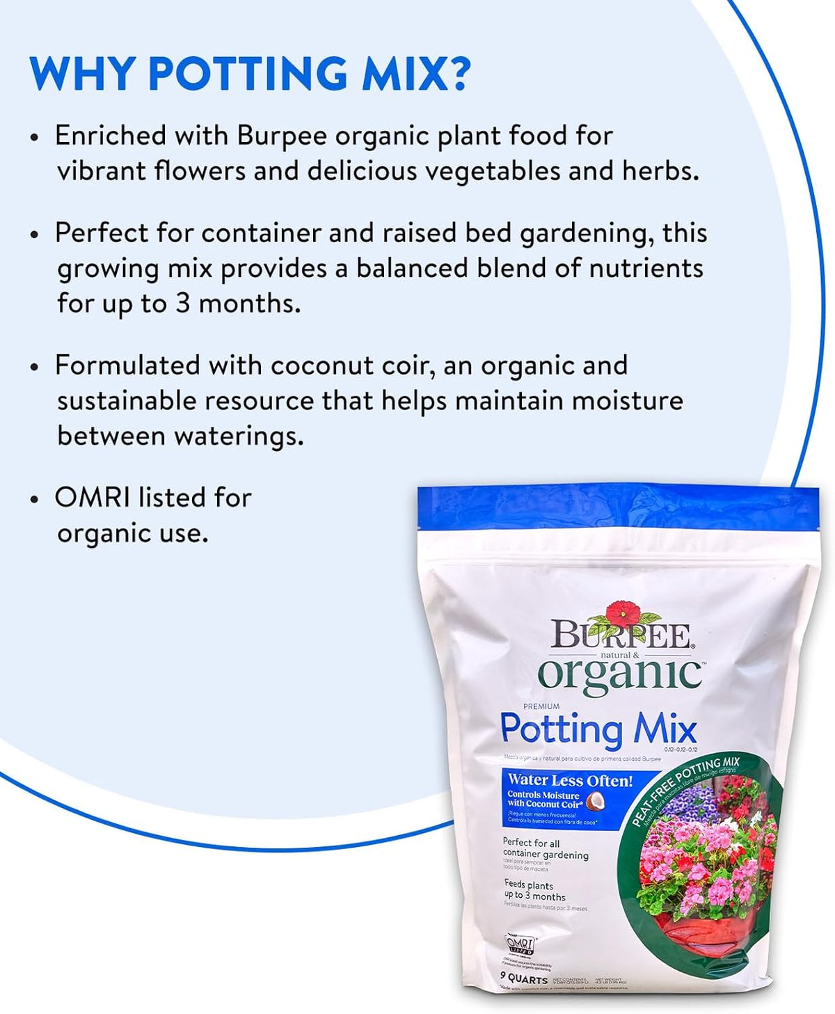 Premium Organic Potting Soil Mix - 9 Quart, Perfect for Container Gardening of Vegetables, Flowers, and Herbs for Indoor and Outdoor Applications