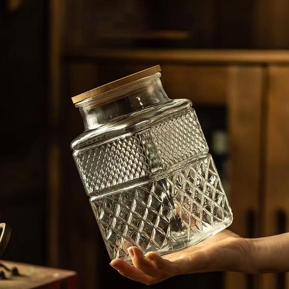 3-Piece Vintage Embossed Glass Canister Set with Bamboo Lids - 60 Oz, 40 Oz, and 20 Oz for Kitchen and Pantry Organization