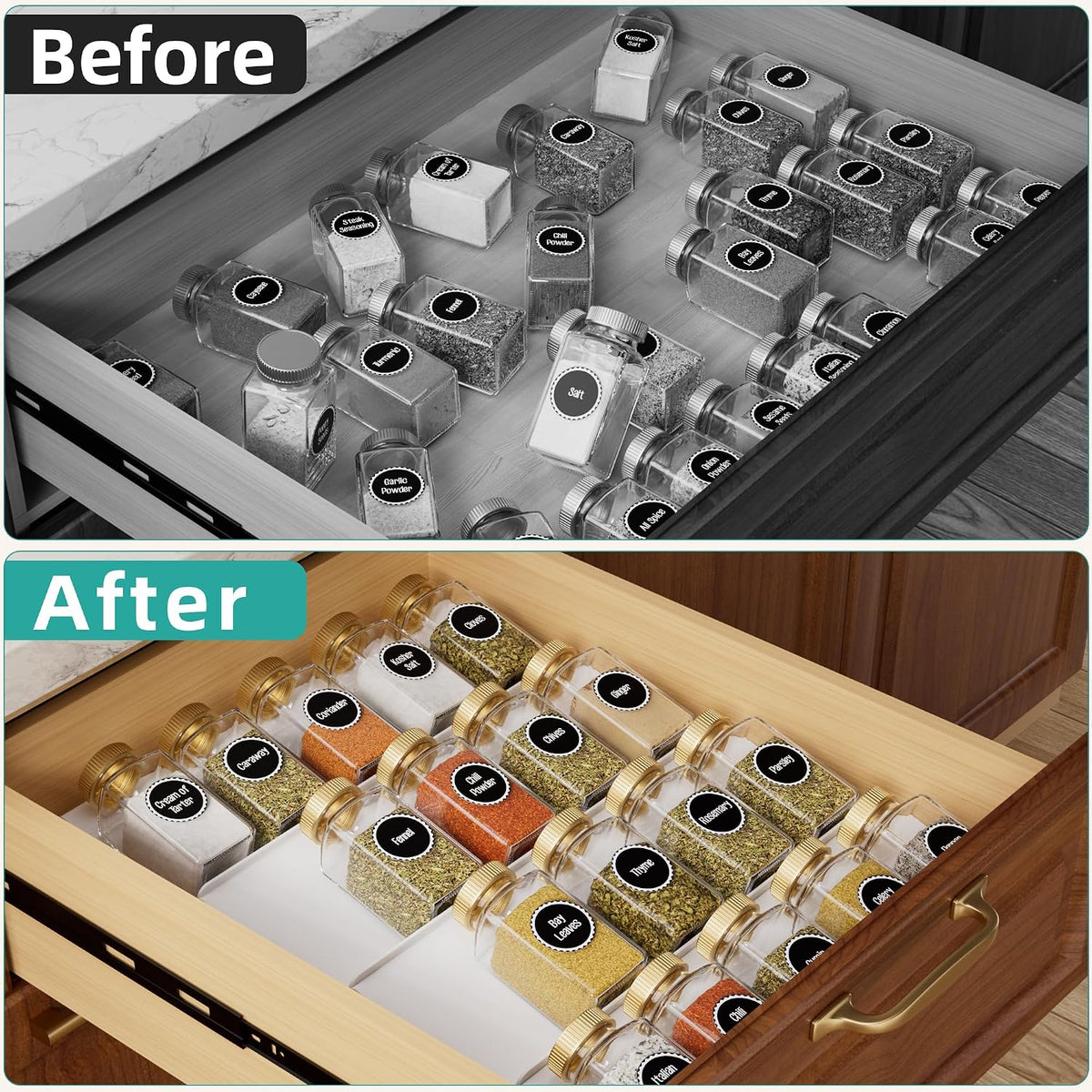 White Acrylic 4-Tier Spice Drawer Organizer for Kitchen Use, Suitable for Drawer or Countertop (Jars Not Included)