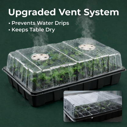 5-Piece Seed Starter Tray Kit with Humidity-Controlled Vented Domes and Bases for Indoor Gardening, Greenhouse Applications, and Seed Germination (200 Cells Total)