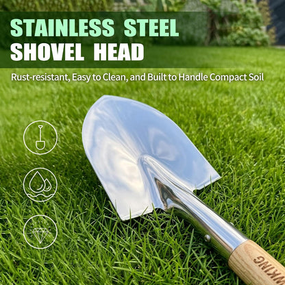 Ergonomic 29-Inch Stainless Steel Garden Shovel - Heavy Duty Tool for Digging, Planting, and Landscaping