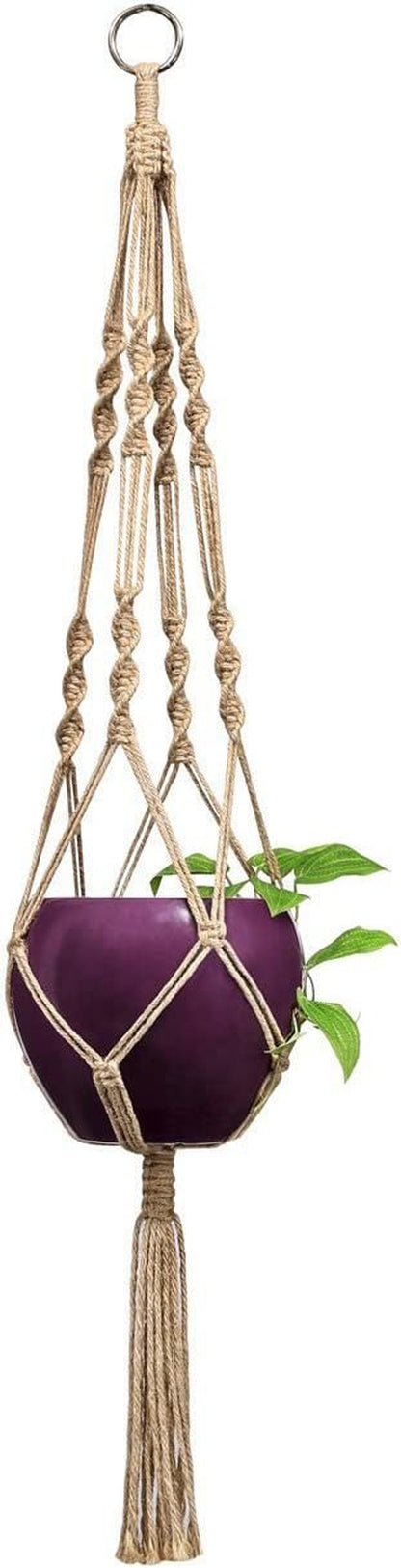 Set of 2 Decorative Jute Rope Macrame Plant Hangers - 40-Inch Indoor/Outdoor Planter Holders with Four Legs, Brown