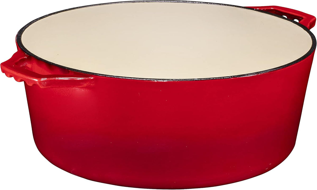 7-Quart Enameled Cast Iron Dutch Oven with Lid and Skillet Top - Multi-functional Cookware for Baking, Stews, and Roasting - Heat Resistant up to 500°F - Red Finish