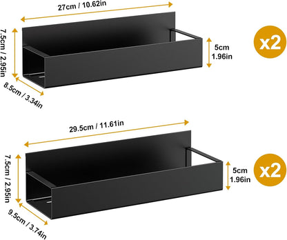 Adjustable Magnetic Spice Rack Set for Refrigerators - Black Metal (4 Pieces)