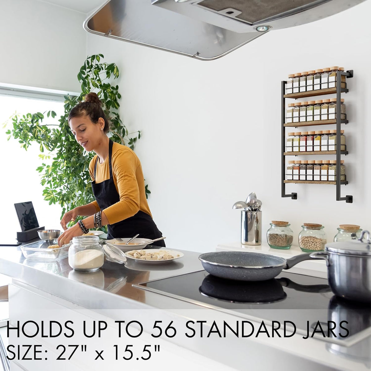 Wall-Mounted Spice Rack Organizer - Contemporary Hanging Shelf for Up to 56 Jars - Optimal Kitchen Seasoning Solution