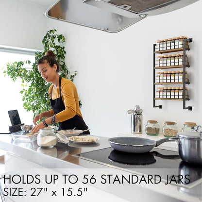 Wall-Mounted Spice Rack Organizer - Contemporary Hanging Shelf for Up to 56 Jars - Optimal Kitchen Seasoning Solution