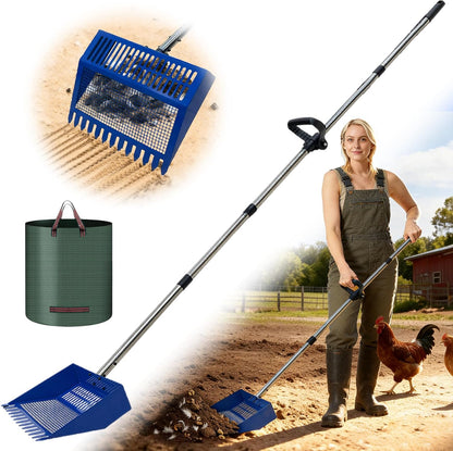 Stainless Steel Chicken Coop Waste Management Tool with Adjustable Handle and Reusable Bags