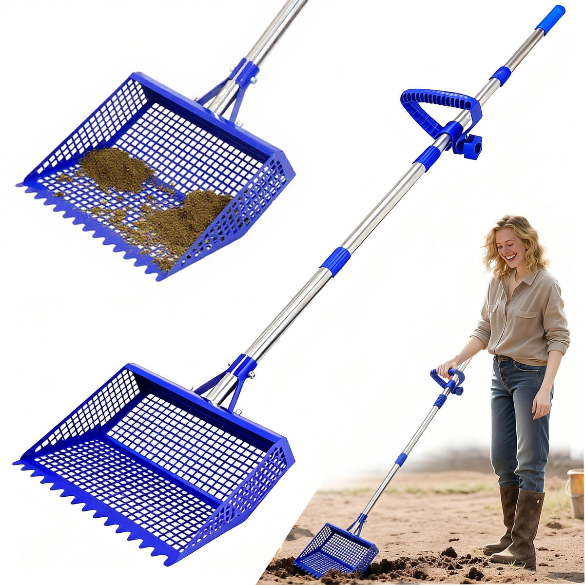 2-In-1 Chicken Waste Scooper and Rake with 304 Stainless Steel Shovel Head