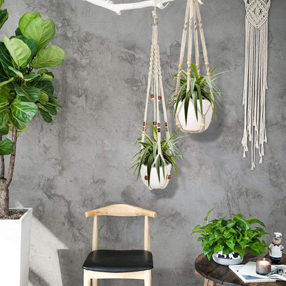 Macrame Plant Hanger Set - Pair of Elegant Hanging Planters for Indoor Home Decor