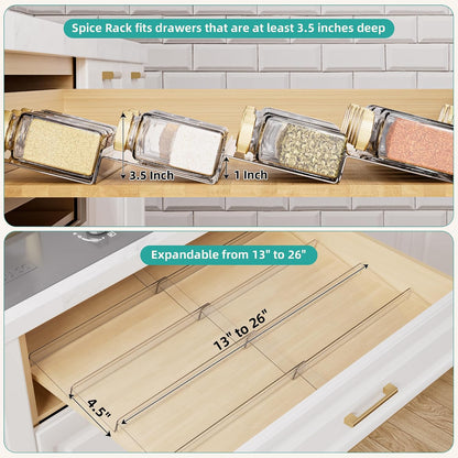Expandable Acrylic Spice Drawer Organizer - 5-Tier Seasoning Storage Solution, Set of 10 for Kitchen Drawers (Jars Not Included)