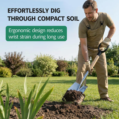 Ergonomic 29-Inch Stainless Steel Garden Shovel - Heavy Duty Tool for Digging, Planting, and Landscaping