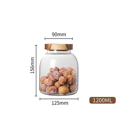 Coffee Bean Glass Storage Jar with Wooden Lid - Large Capacity Sealed Organizer for Kitchen Containers