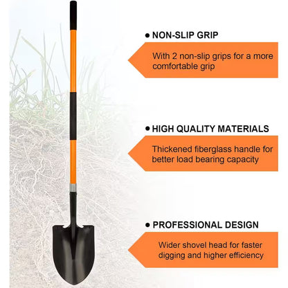 56-Inch Heavy-Duty Alloy Steel Shovel with Fiberglass Handle for Excavation