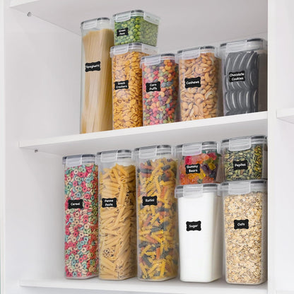 48-Piece Airtight Food Storage Container Set with Lids, Labels, Marker, and Measuring Spoons for Cereal and Dry Food Organization