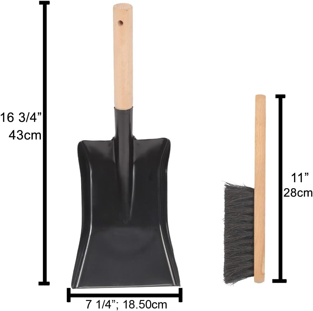 Natural Wood and Coco Bristle Hearth Tool Set for Firepit Maintenance - Fireplace Shovel and Brush Combination