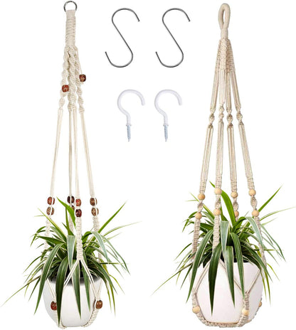 Macrame Plant Hanger Set - Pair of Elegant Hanging Planters for Indoor Home Decor