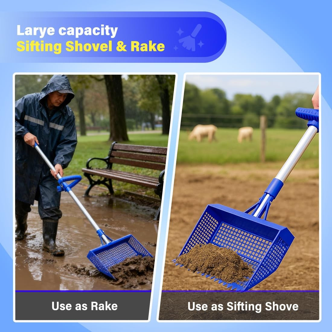 2-In-1 Chicken Waste Scooper and Rake with 304 Stainless Steel Shovel Head