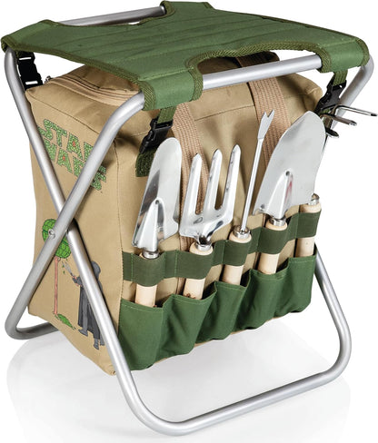 Darth Vader Folding Garden Stool with Detachable Tool Tote and Organizer - Portable Gardening Chair in Olive Green with Beige Accents