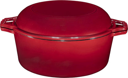7-Quart Enameled Cast Iron Dutch Oven with Lid and Skillet Top - Multi-functional Cookware for Baking, Stews, and Roasting - Heat Resistant up to 500°F - Red Finish